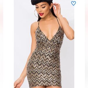 Superdown gold and black sequined mini dress